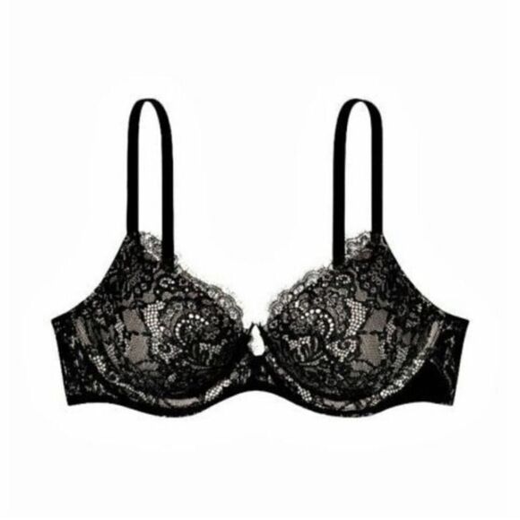 VICTORIA’S SECRET Women’s Very Sexy Lace Shimmer Push-Up Bra Black Size 36C D24 - Picture 2 of 8